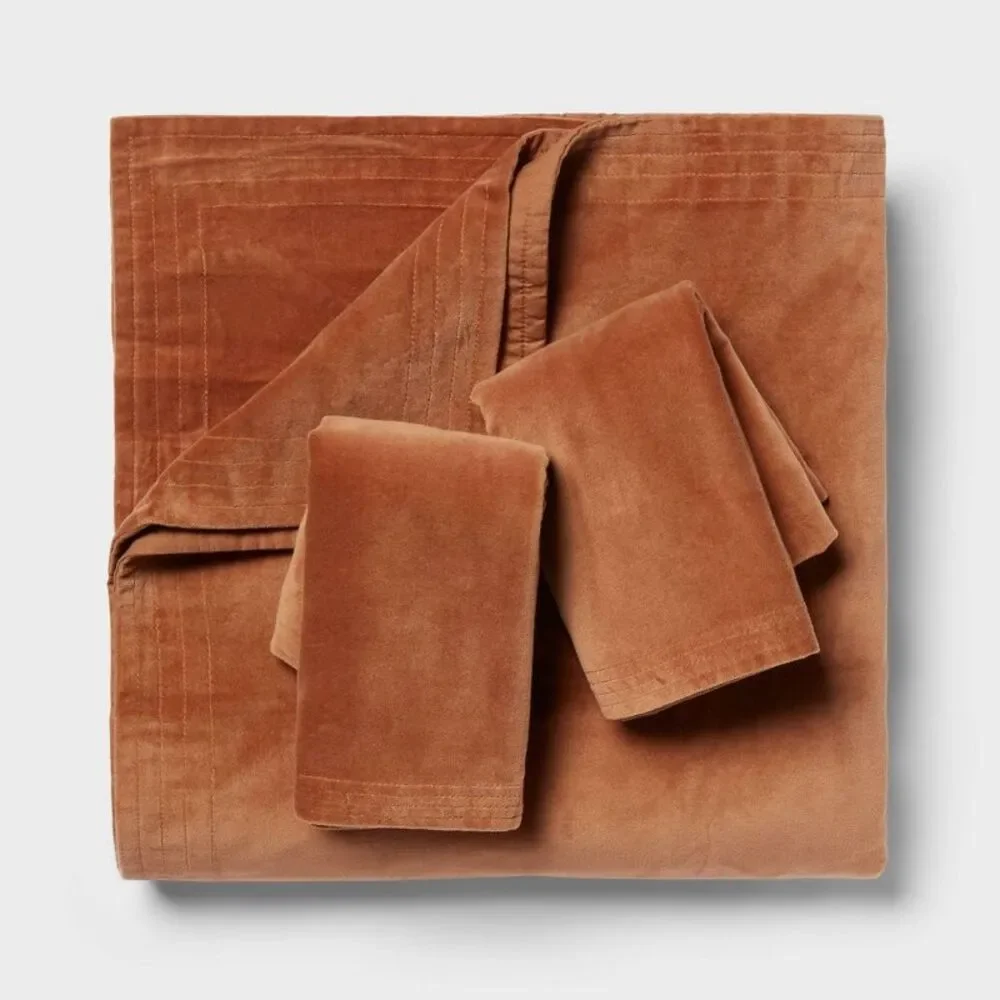 Full/Queen Machine Washable Cotton Velvet Duvet Cover & Sham Set - Camel